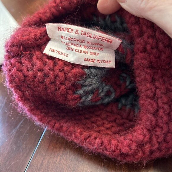 Nardi & Tagliaferri Women Grey Red Hat With Pom Pom Wool Alpaca Blend Italy NWOT - Picture 6 of 6